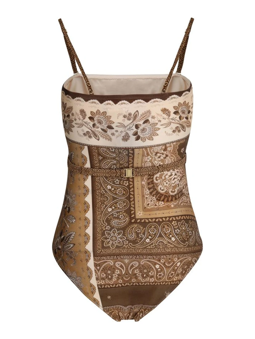 Brown Polyamide One-Piece Swimsuit