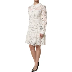 White Floral Lace Long Sleeves Shift Dress