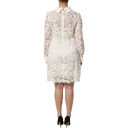 White Floral Lace Long Sleeves Shift Dress
