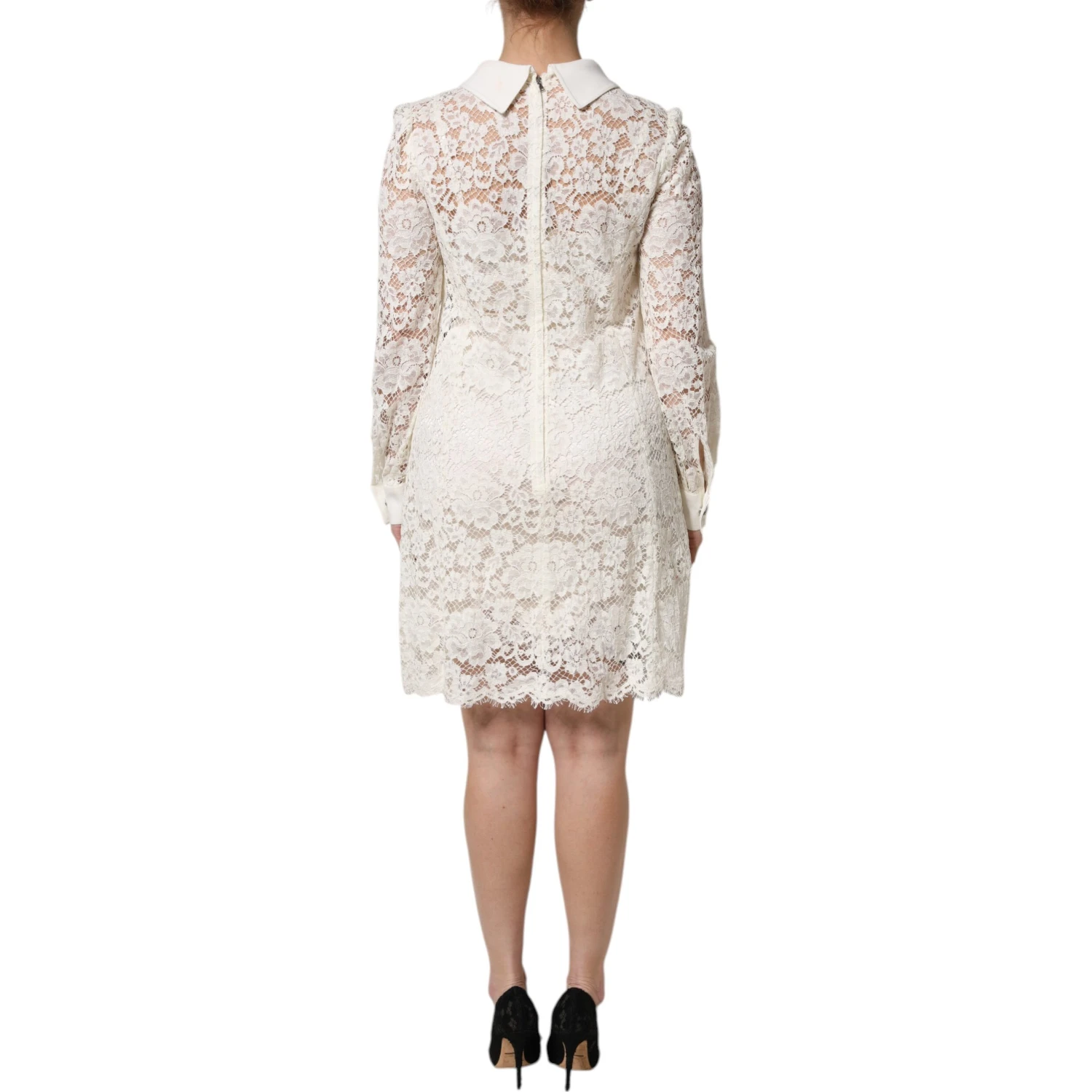 White Floral Lace Long Sleeves Shift Dress