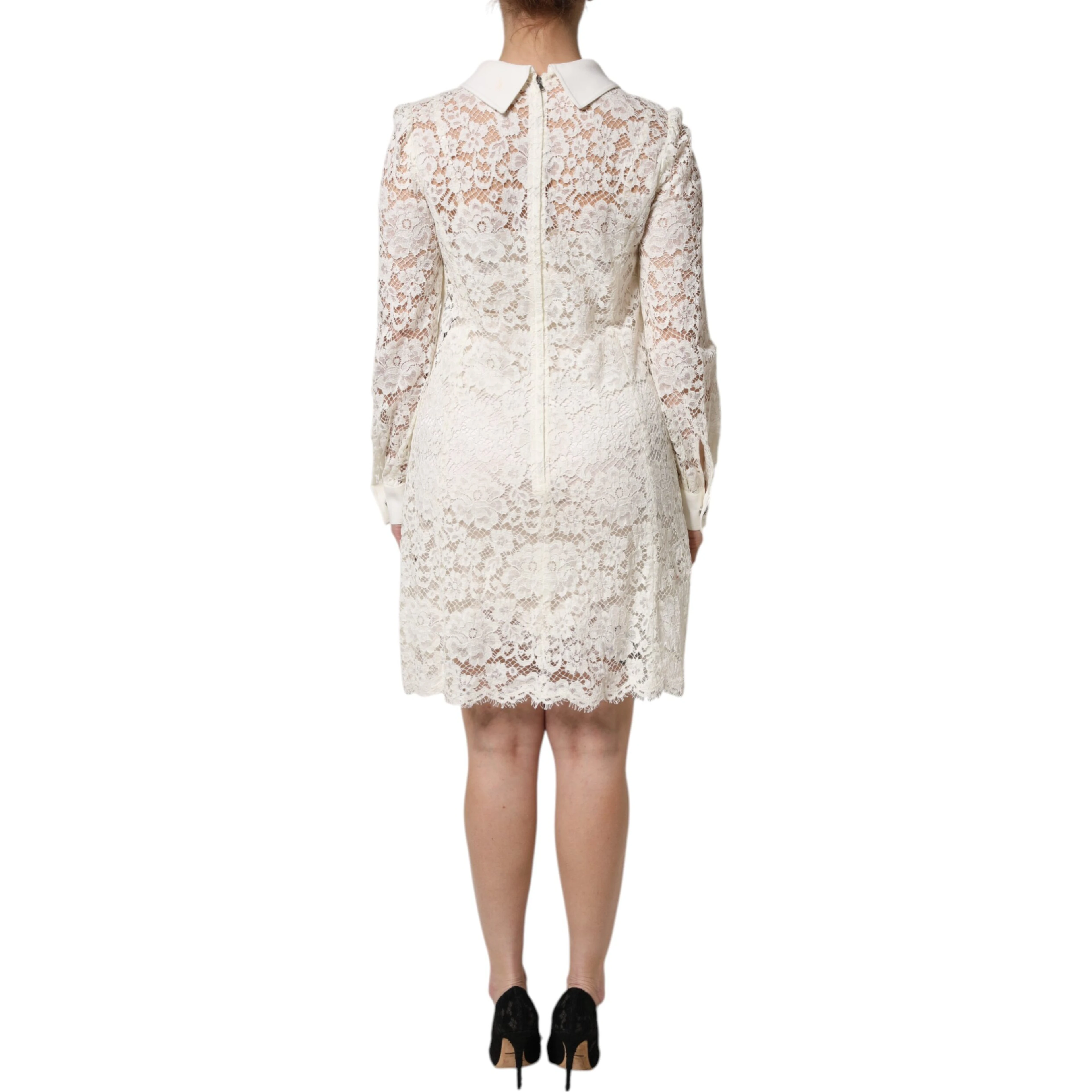 White Floral Lace Long Sleeves Shift Dress