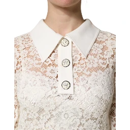White Floral Lace Long Sleeves Shift Dress