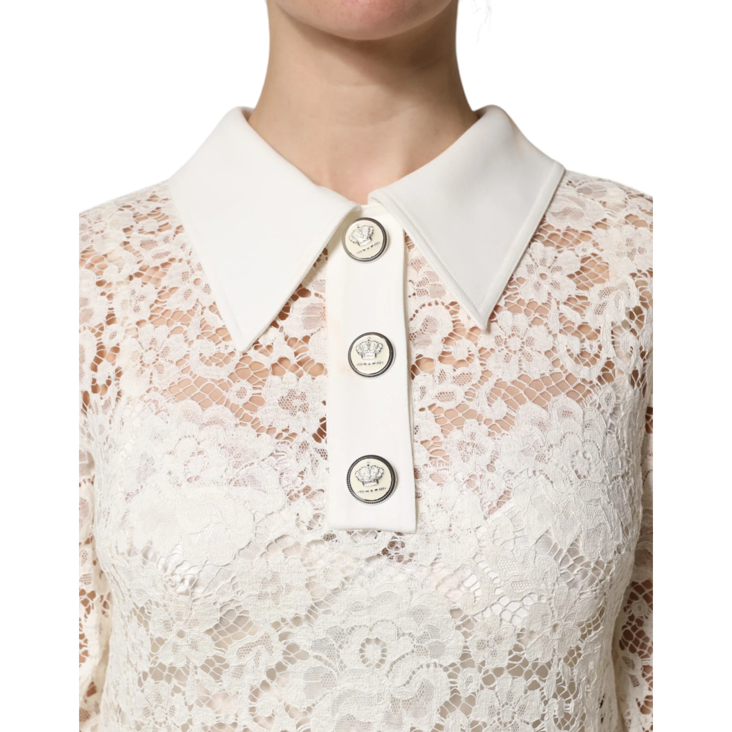 White Floral Lace Long Sleeves Shift Dress
