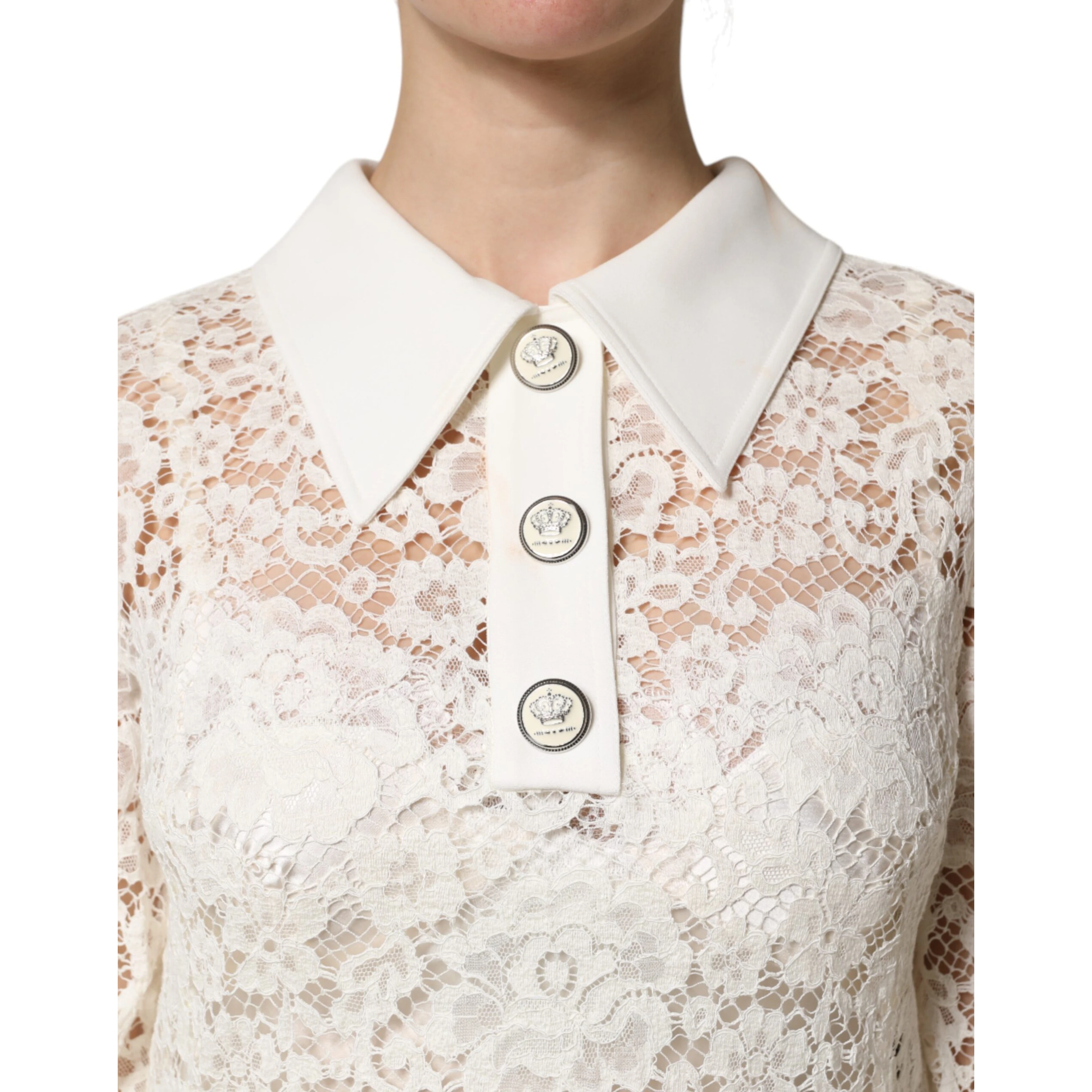 White Floral Lace Long Sleeves Shift Dress