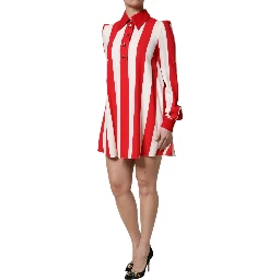 White Red Stripes Long Sleeves Mini Dress