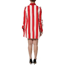 White Red Stripes Long Sleeves Mini Dress