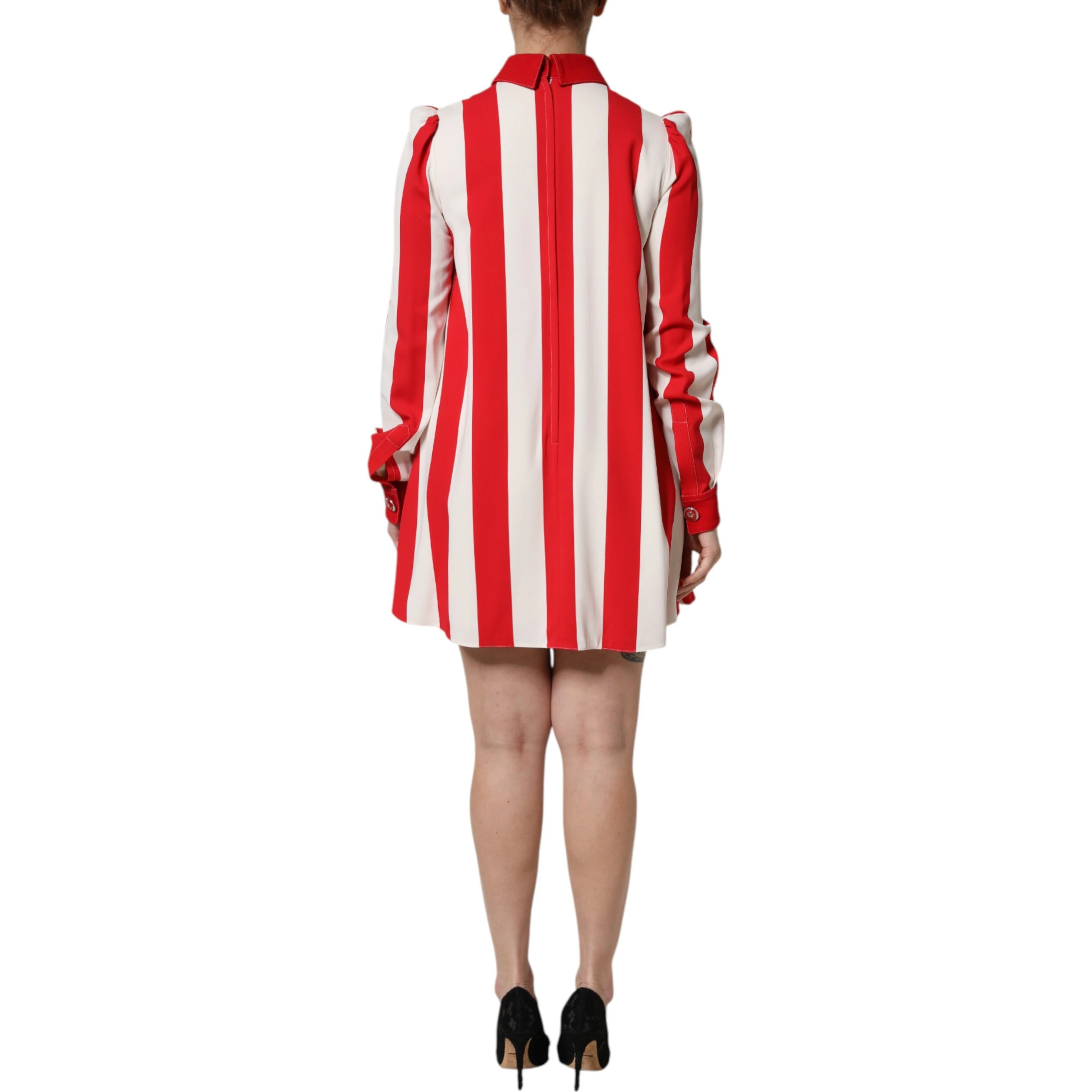 White Red Stripes Long Sleeves Mini Dress
