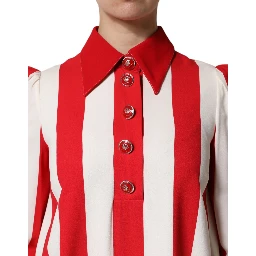 White Red Stripes Long Sleeves Mini Dress