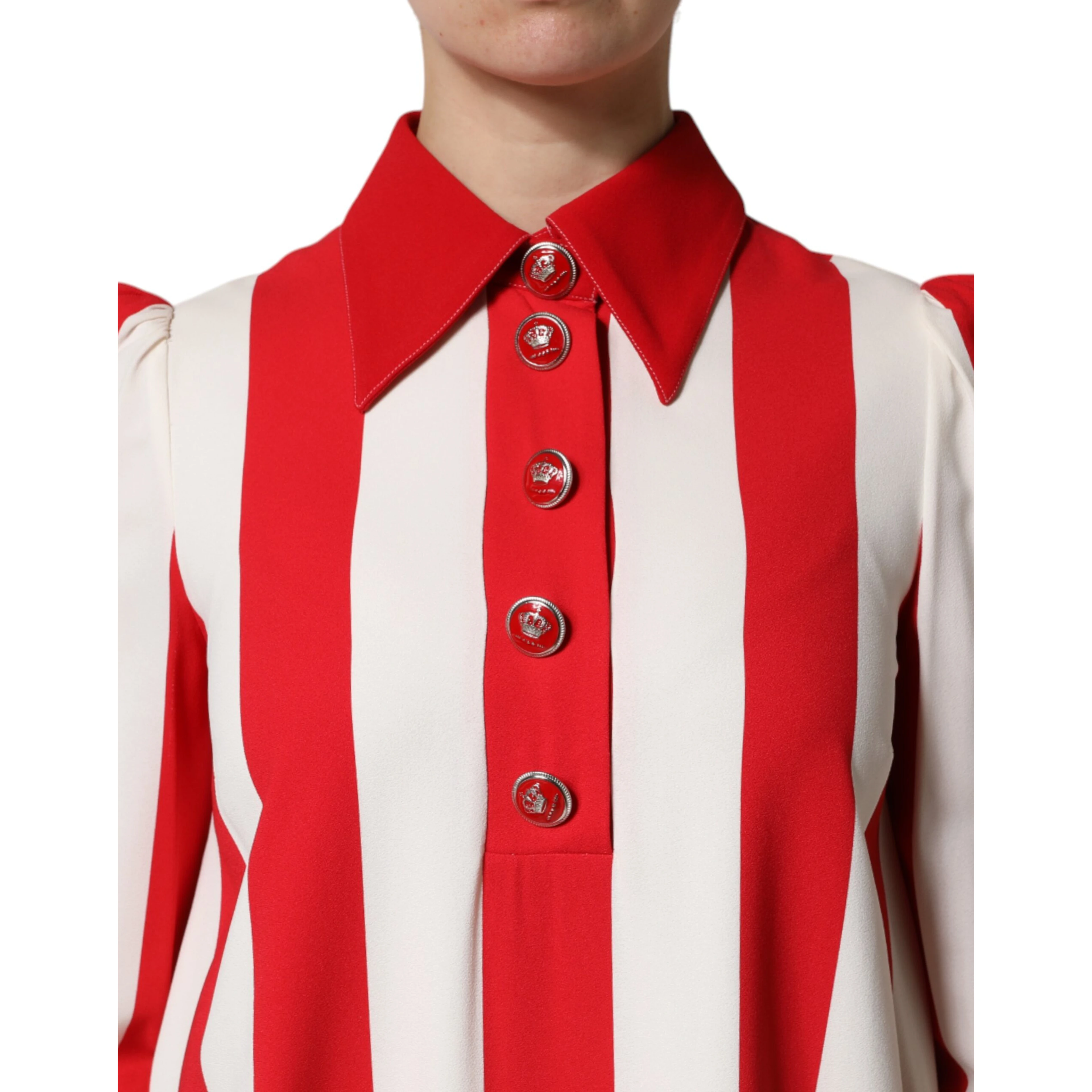 White Red Stripes Long Sleeves Mini Dress