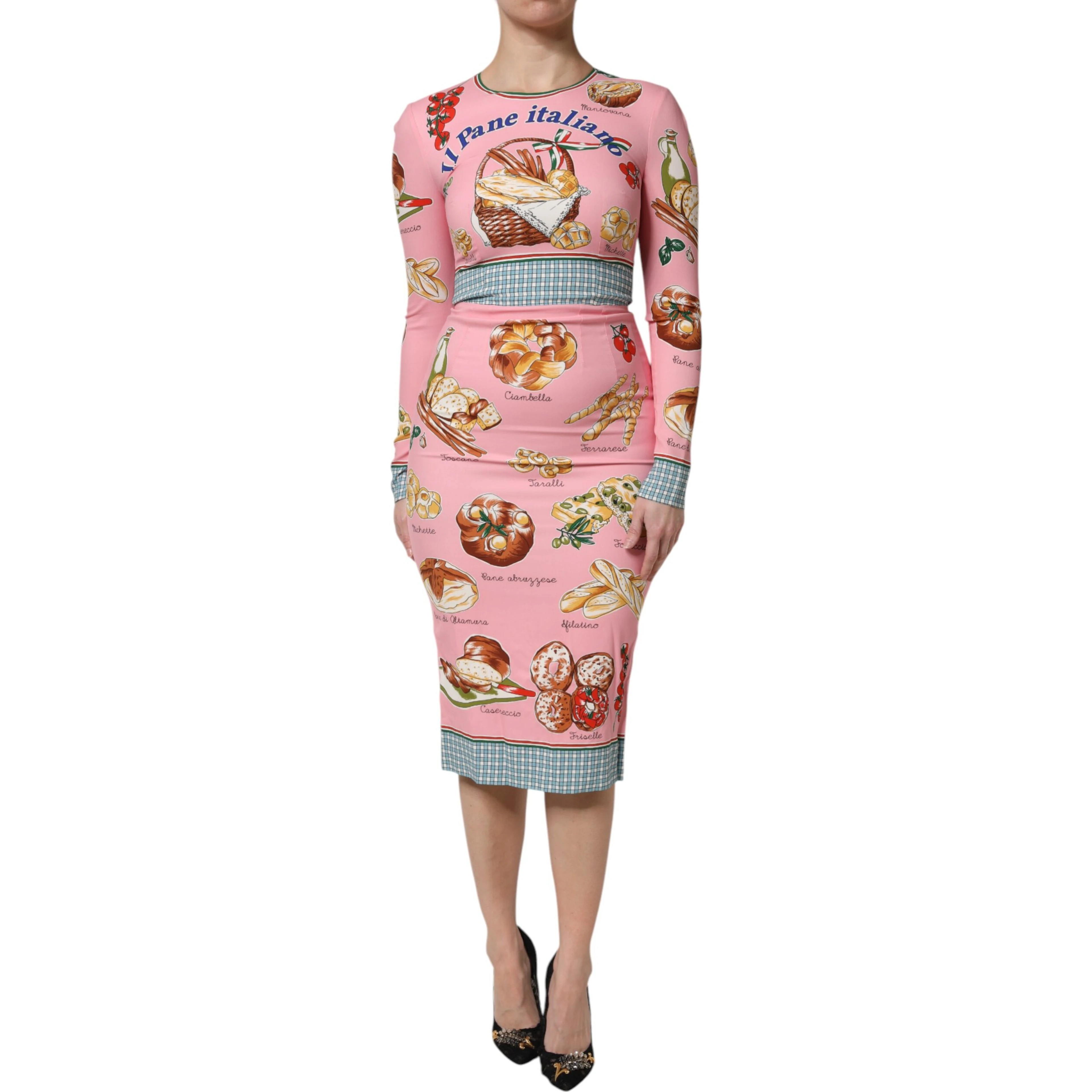 Pink Pastry Print Bodycon Sheath Midi Dress