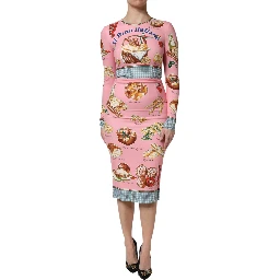 Pink Pastry Print Bodycon Sheath Midi Dress