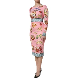 Pink Pastry Print Bodycon Sheath Midi Dress