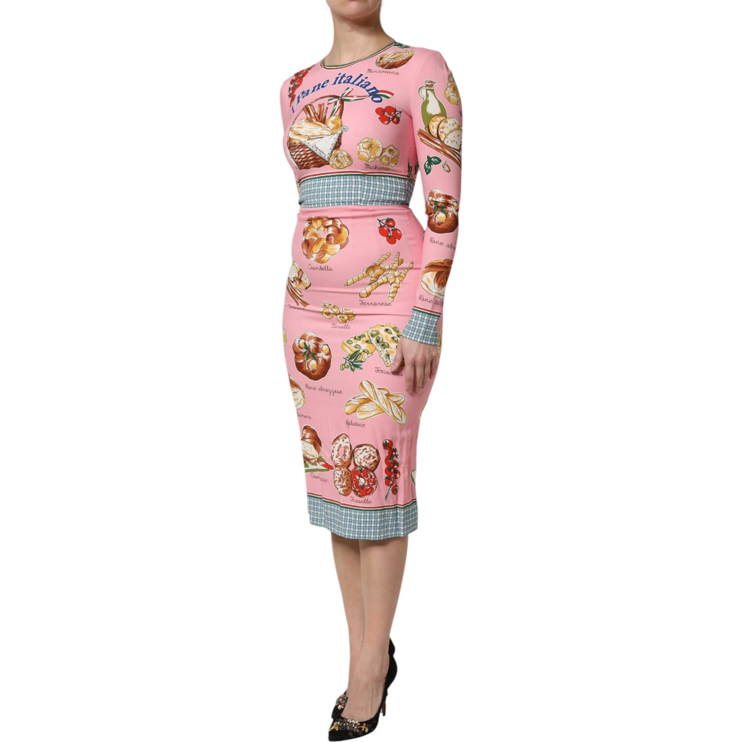 Pink Pastry Print Bodycon Sheath Midi Dress