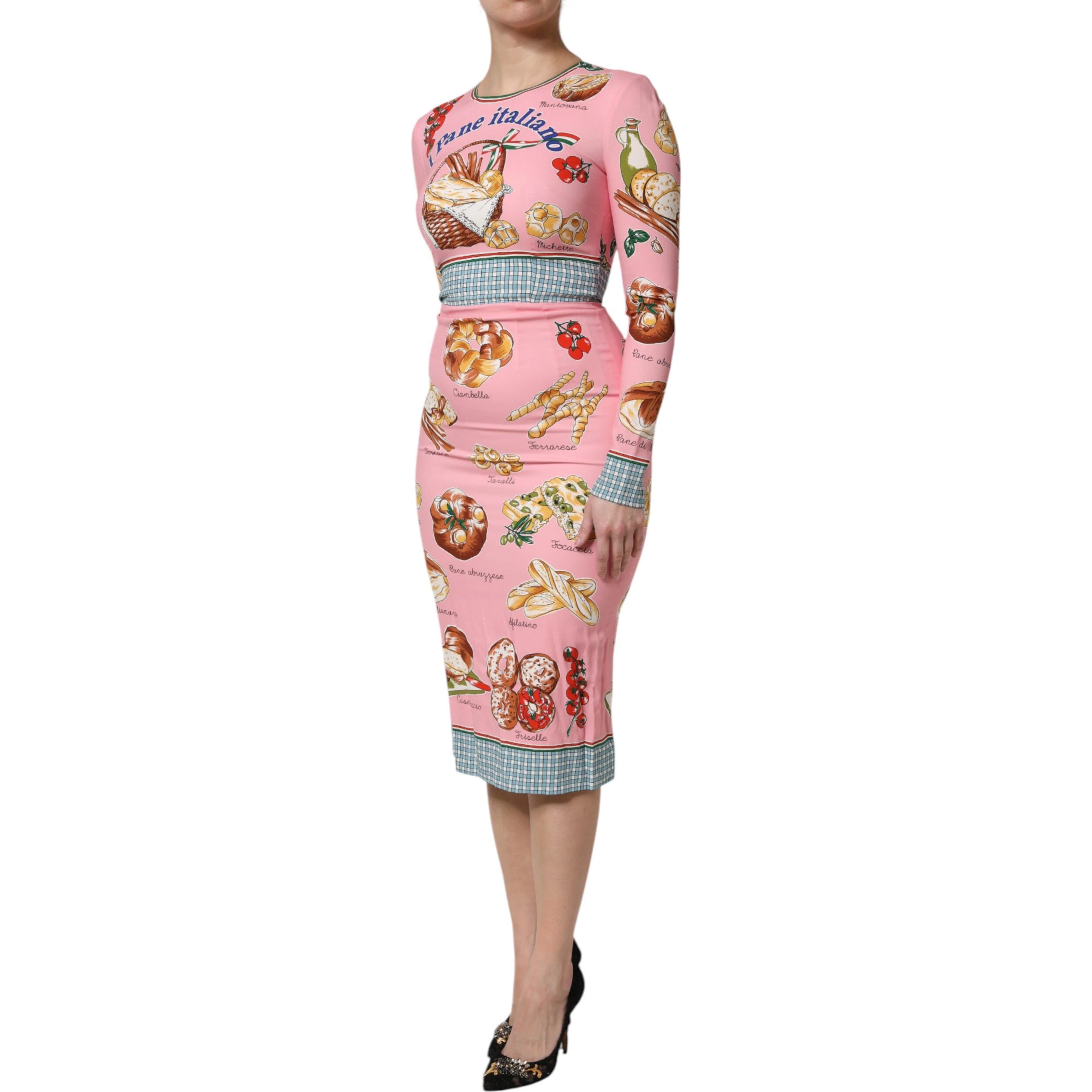 Pink Pastry Print Bodycon Sheath Midi Dress