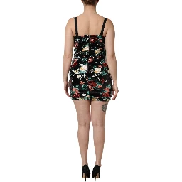 Black Floral Sequin Sleeveless Sheath Dress