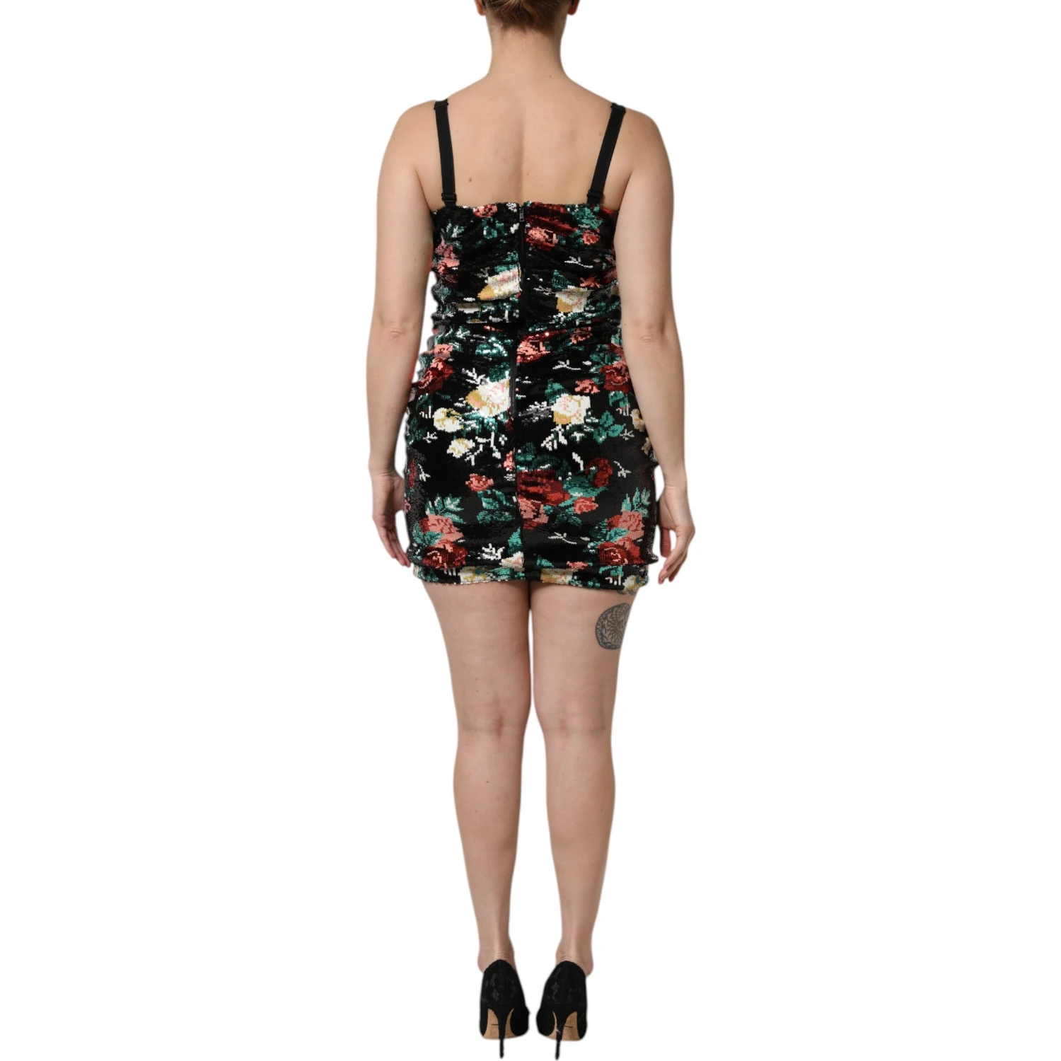 Black Floral Sequin Sleeveless Sheath Dress