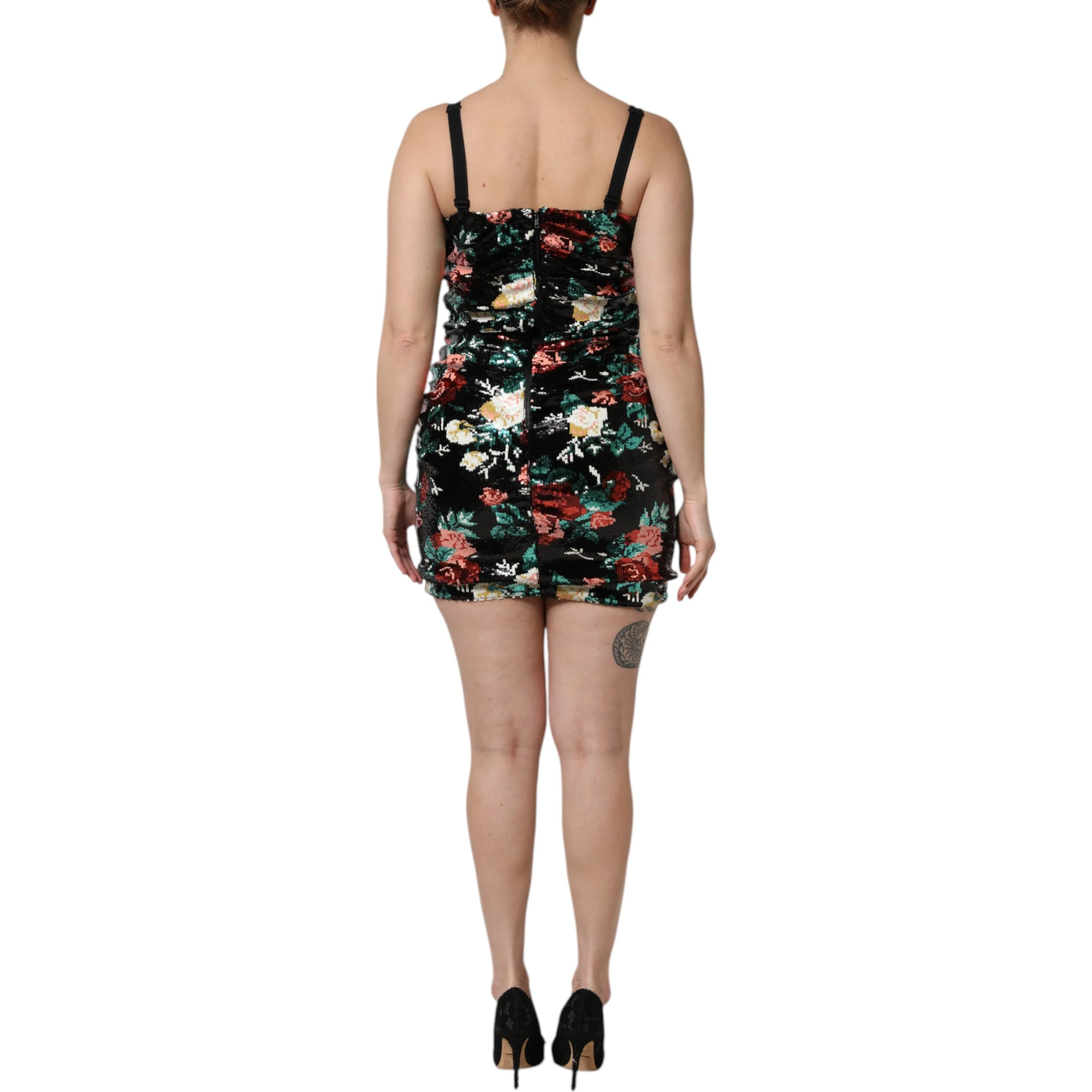 Black Floral Sequin Sleeveless Sheath Dress