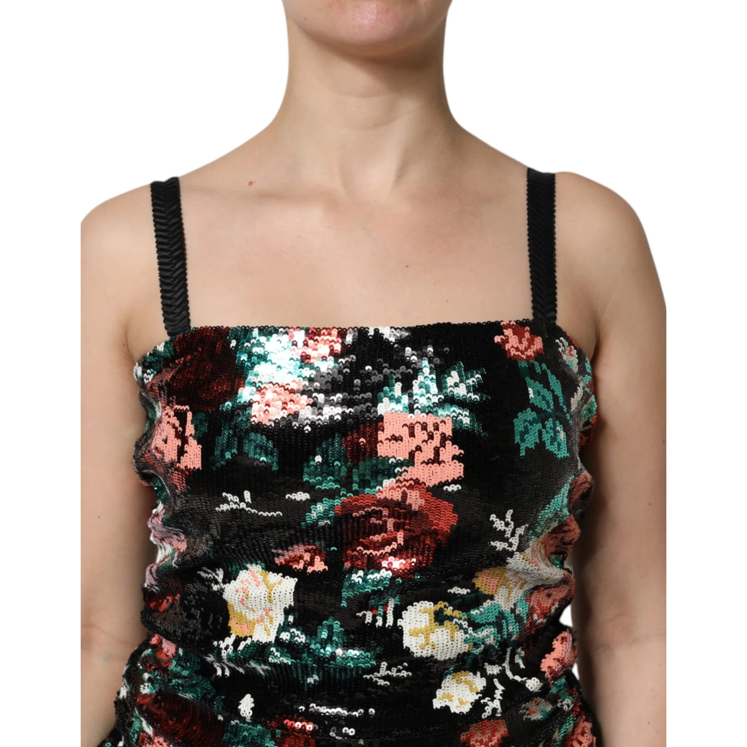 Black Floral Sequin Sleeveless Sheath Dress