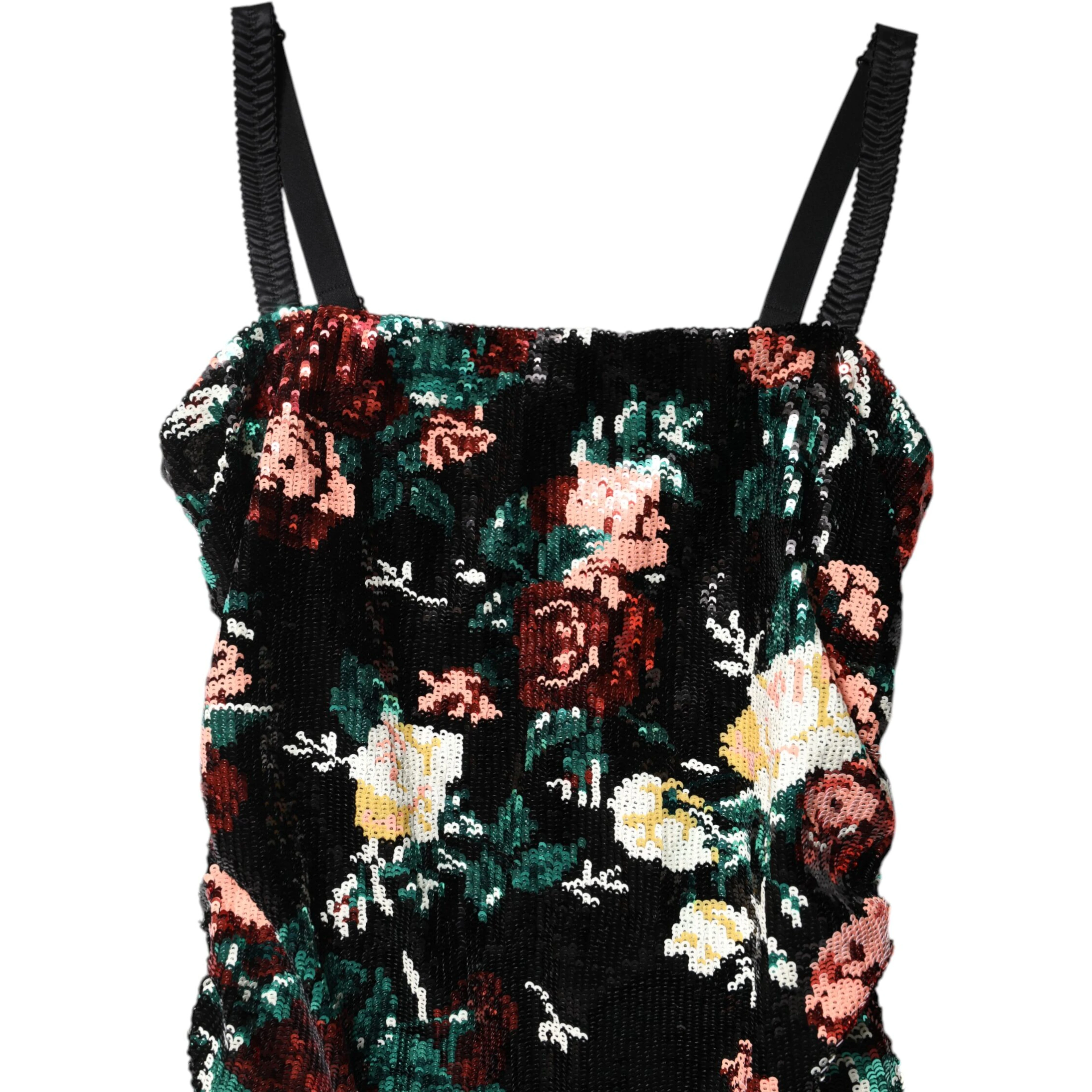 Black Floral Sequin Sleeveless Sheath Dress