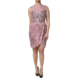 Pink Floral Lace Sleeveless Sheath Dress