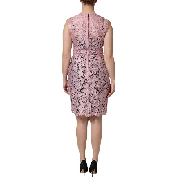 Pink Floral Lace Sleeveless Sheath Dress