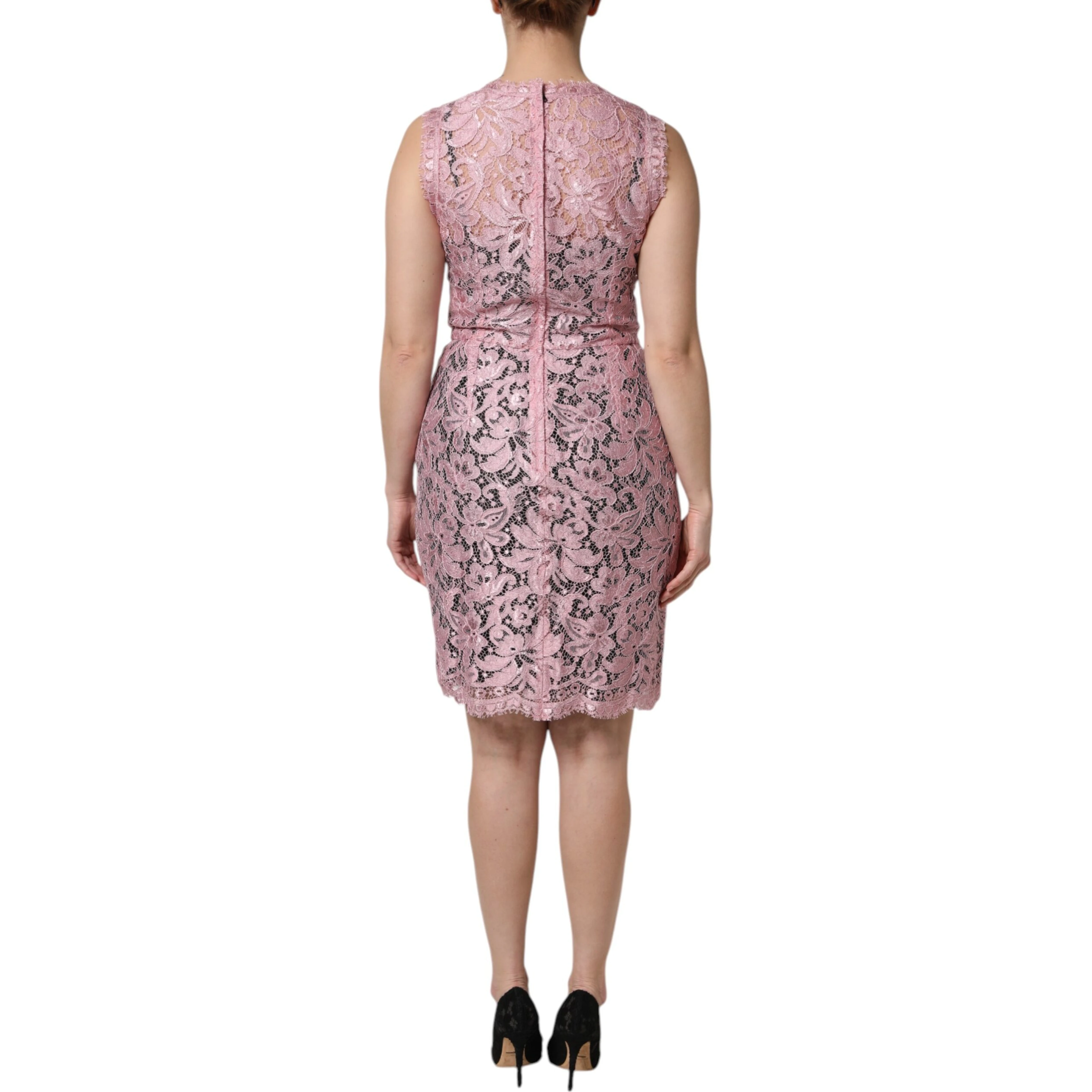 Pink Floral Lace Sleeveless Sheath Dress