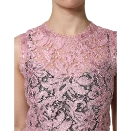 Pink Floral Lace Sleeveless Sheath Dress