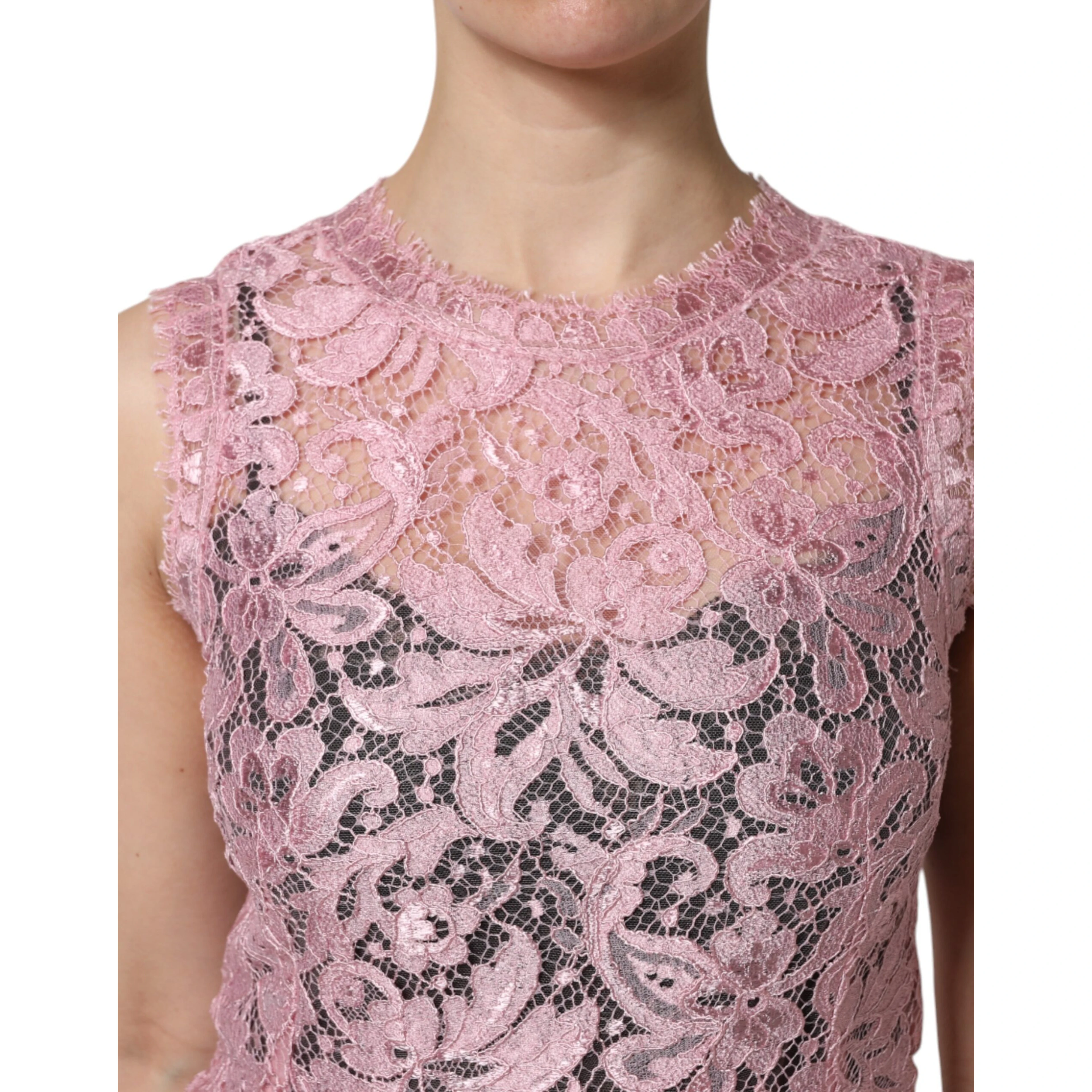 Pink Floral Lace Sleeveless Sheath Dress