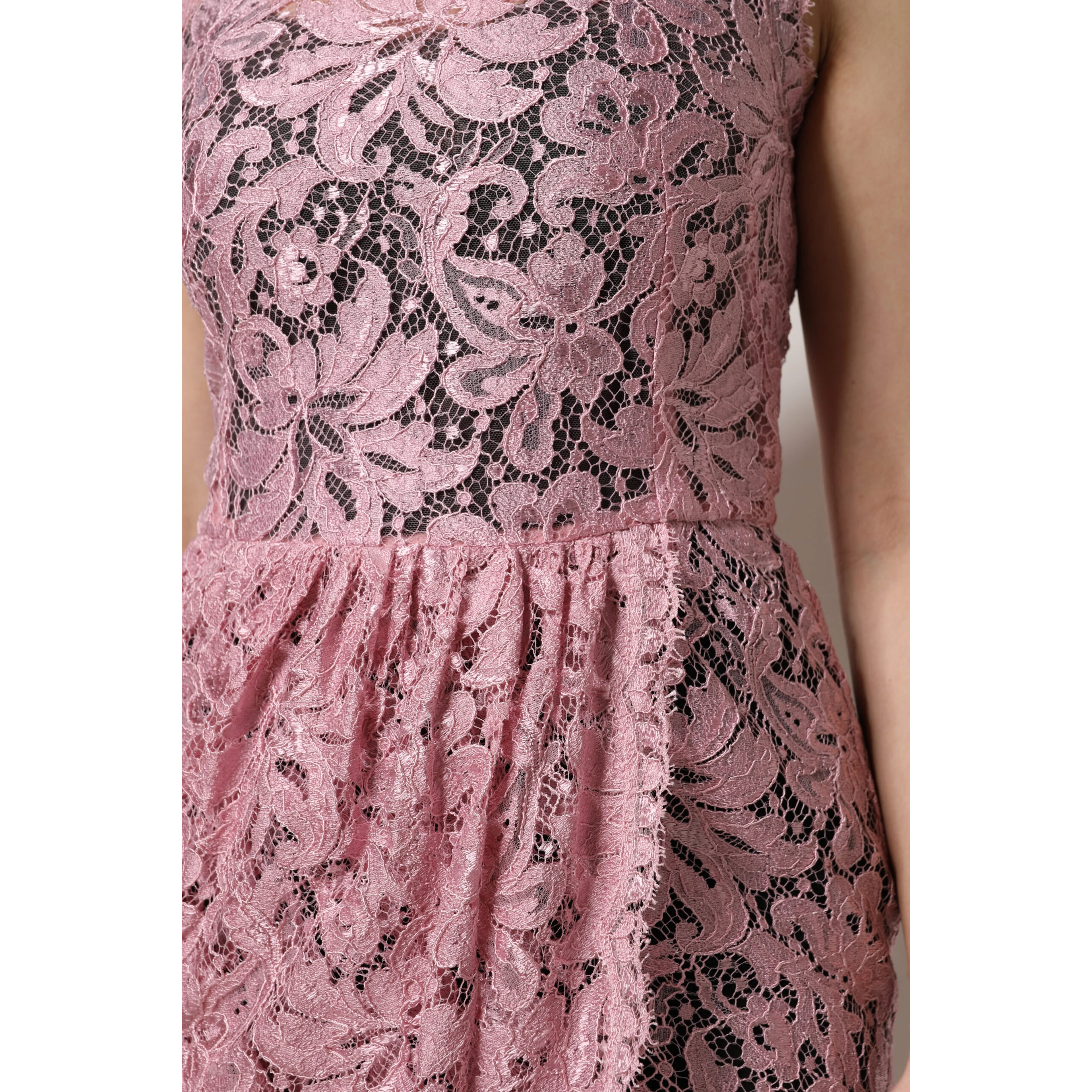 Pink Floral Lace Sleeveless Sheath Dress