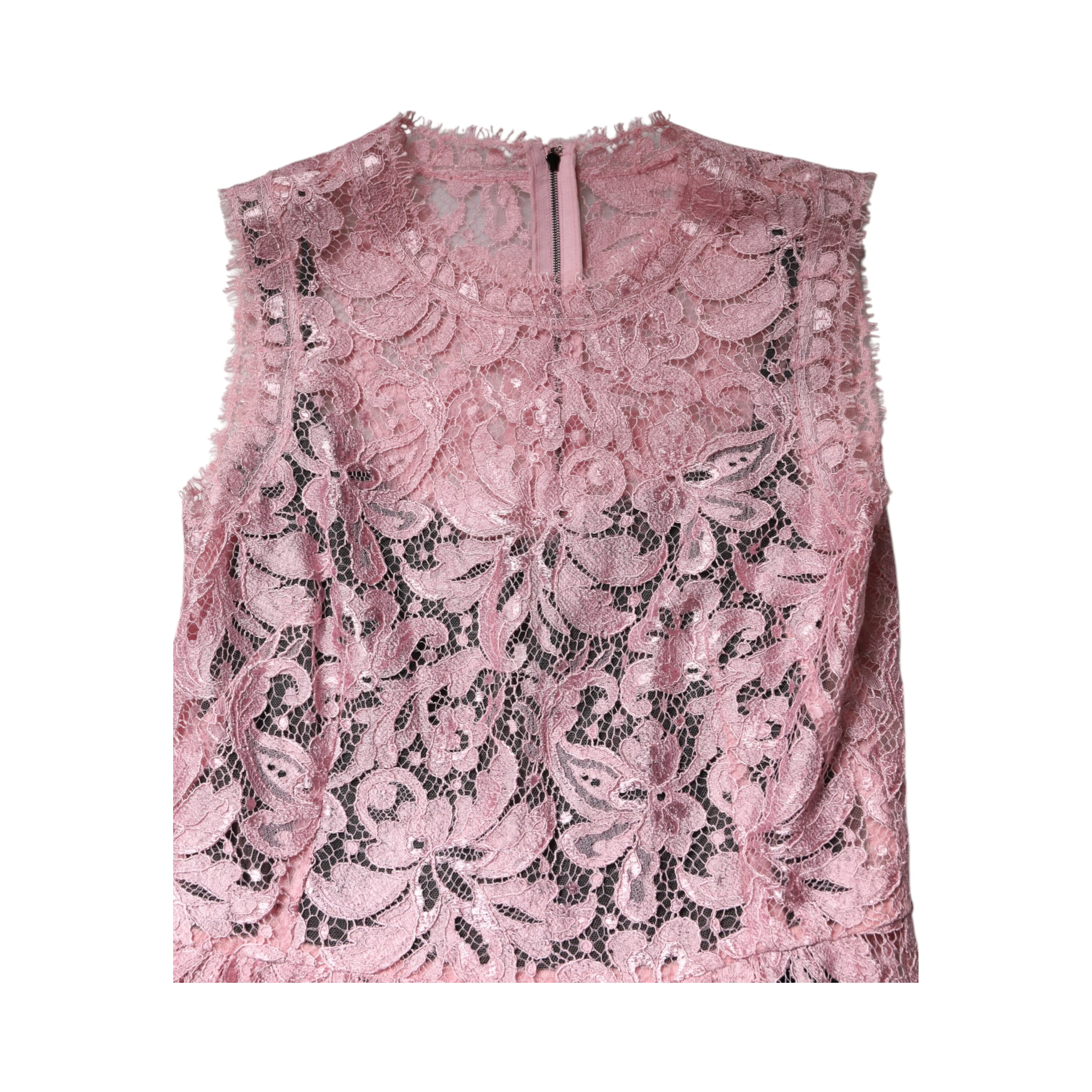 Pink Floral Lace Sleeveless Sheath Dress