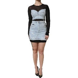 Black Blue Long Sleeves Denim Mini Dress