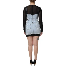 Black Blue Long Sleeves Denim Mini Dress
