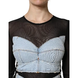 Black Blue Long Sleeves Denim Mini Dress