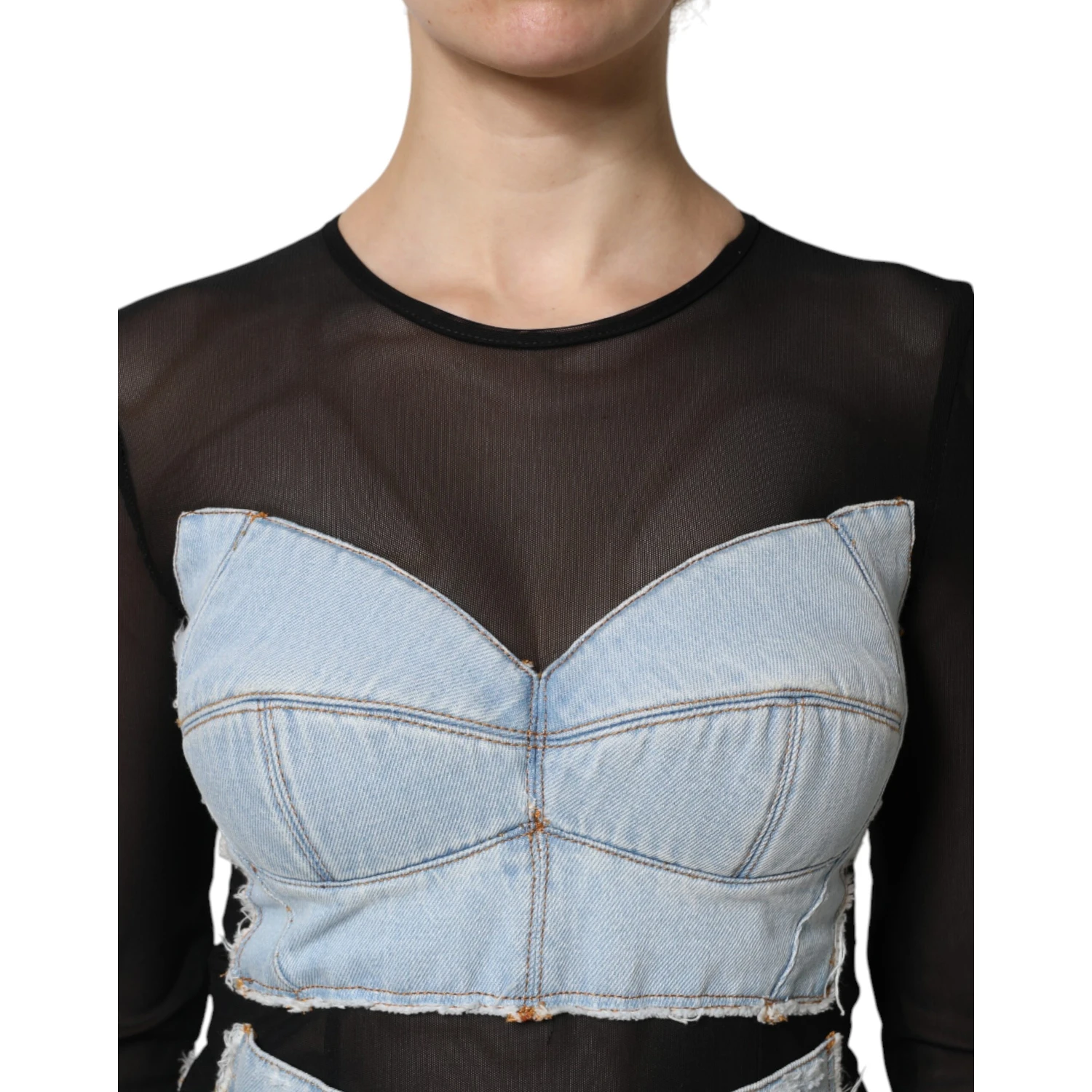 Black Blue Long Sleeves Denim Mini Dress