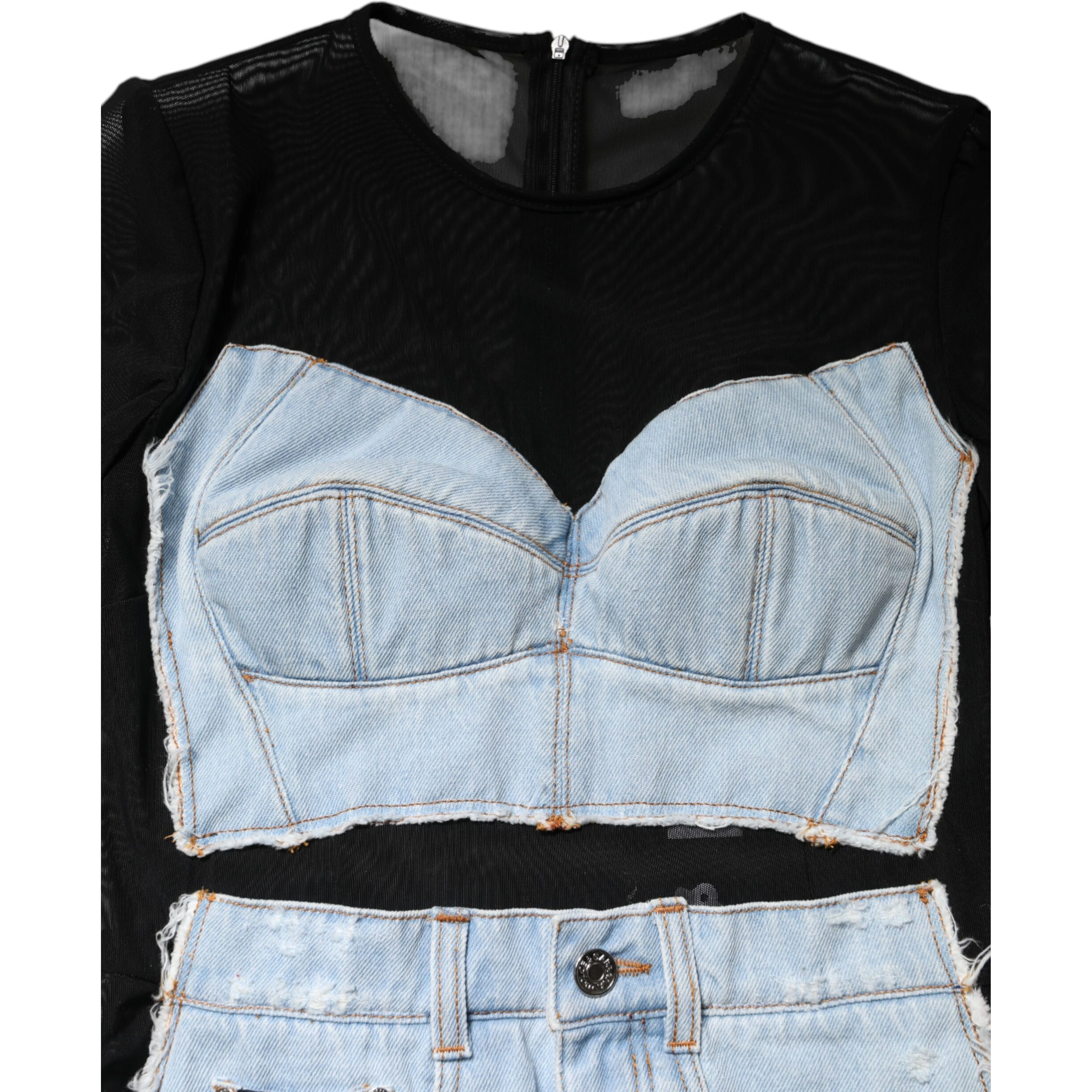 Black Blue Long Sleeves Denim Mini Dress
