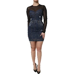 Black Blue Long Sleeves Denim Mini Dress