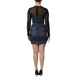 Black Blue Long Sleeves Denim Mini Dress