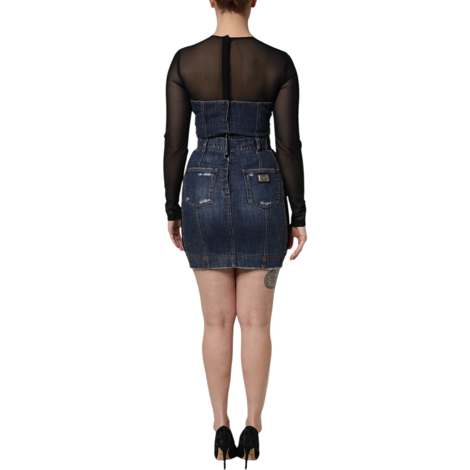 Black Blue Long Sleeves Denim Mini Dress