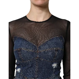 Black Blue Long Sleeves Denim Mini Dress
