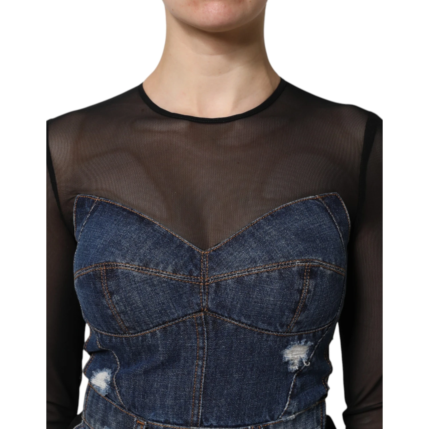 Black Blue Long Sleeves Denim Mini Dress