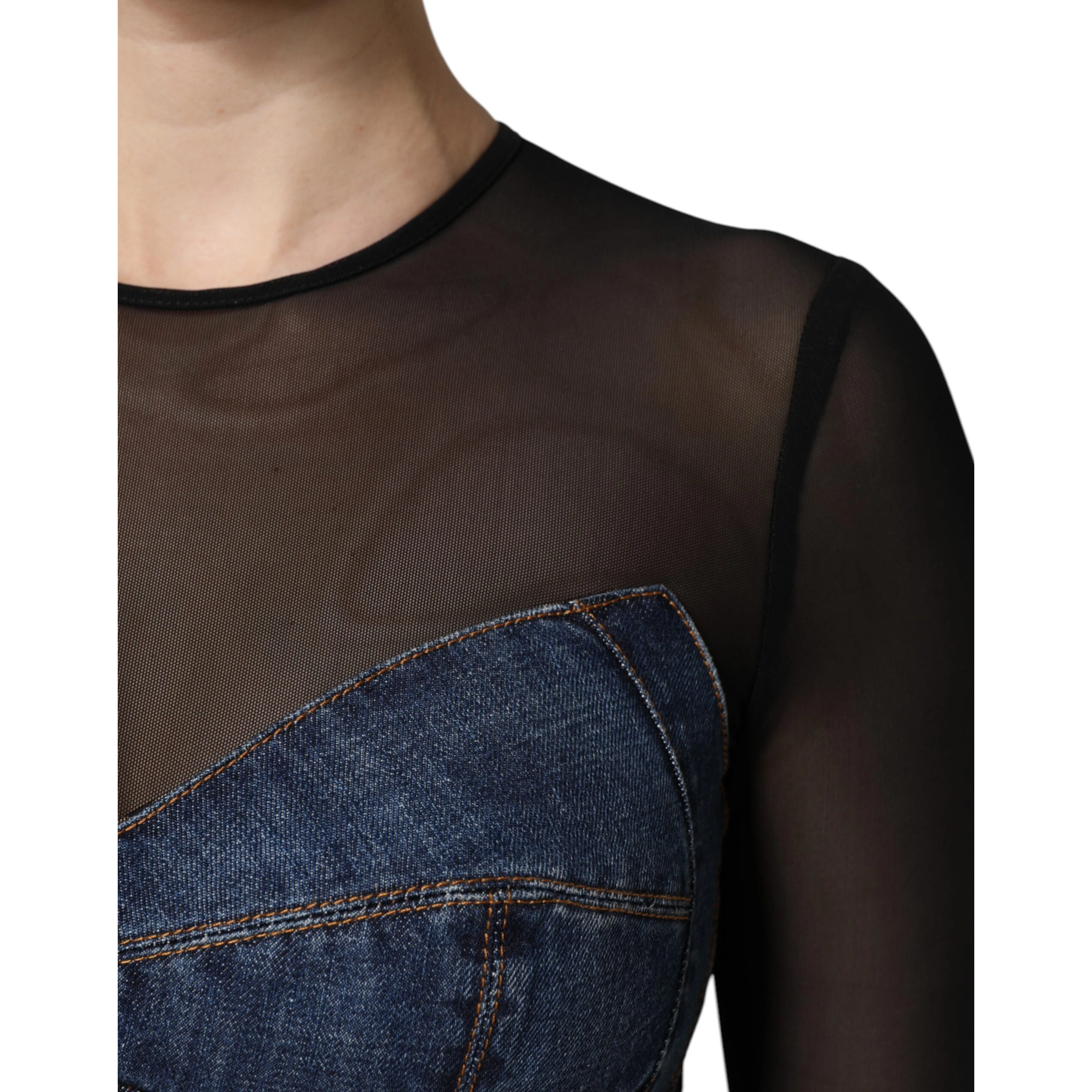 Black Blue Long Sleeves Denim Mini Dress