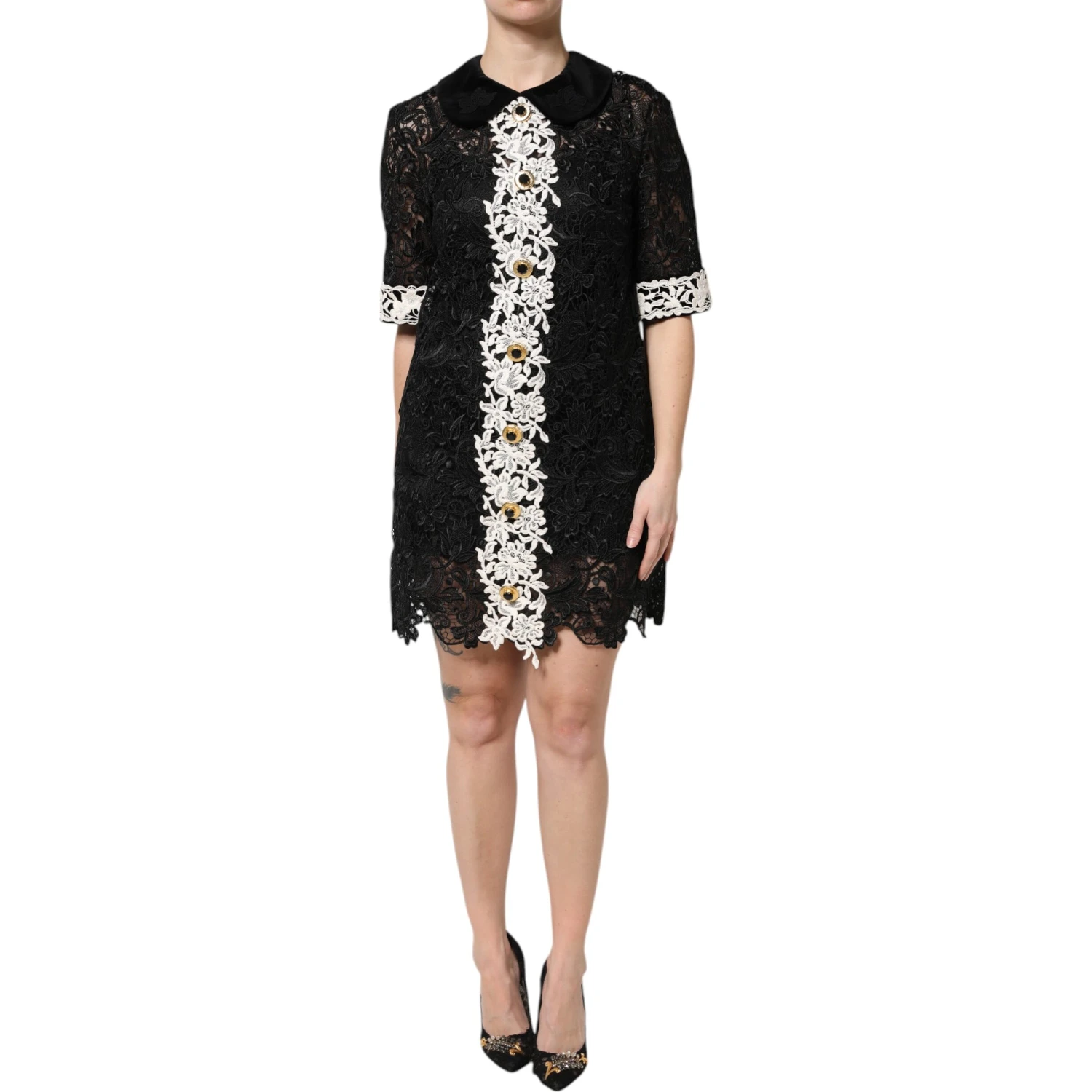 Black Floral Lace Embellished Mini Dress