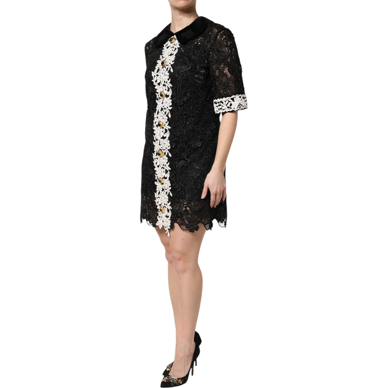 Black Floral Lace Embellished Mini Dress