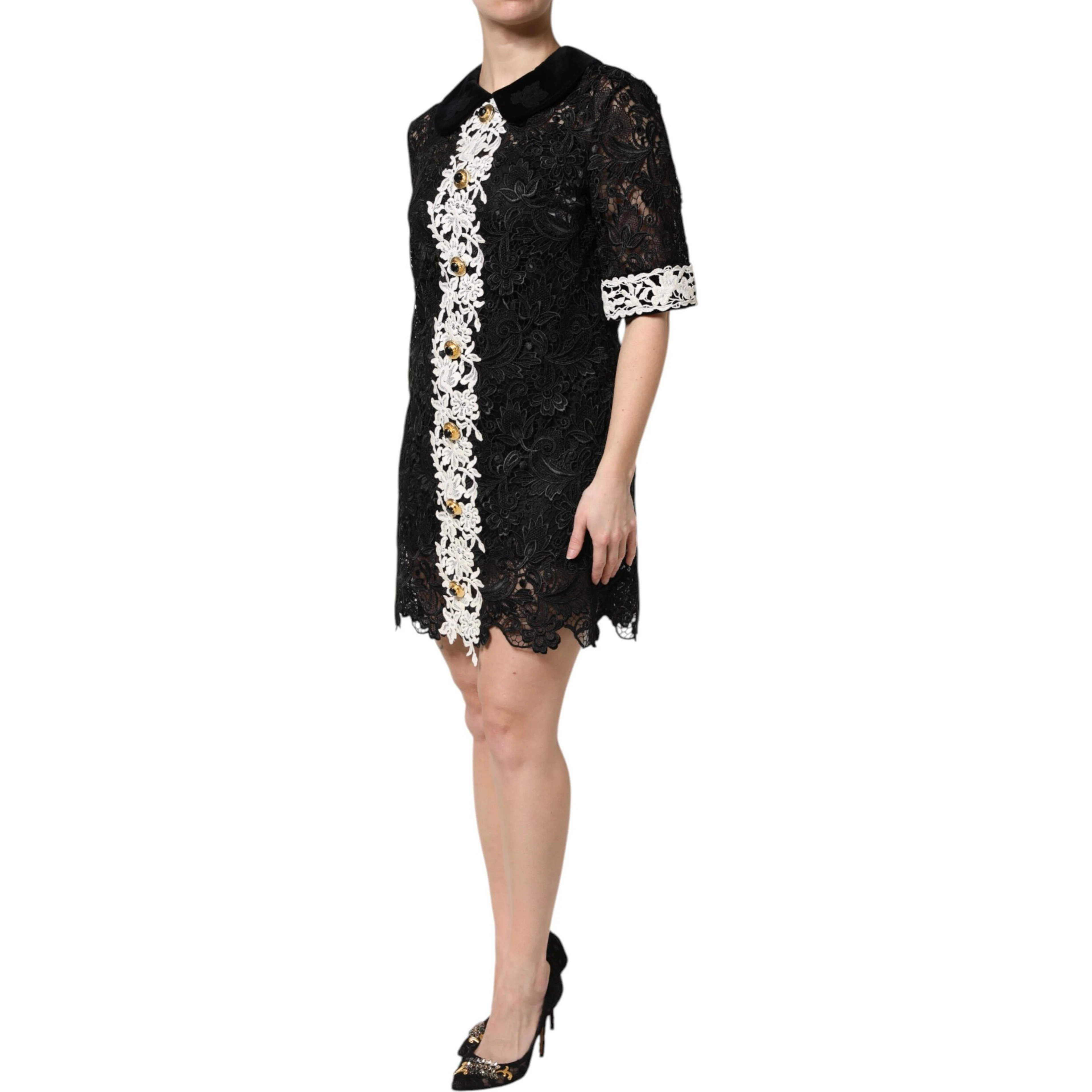 Black Floral Lace Embellished Mini Dress