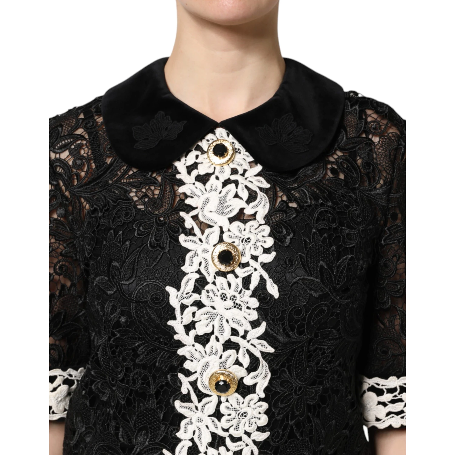 Black Floral Lace Embellished Mini Dress