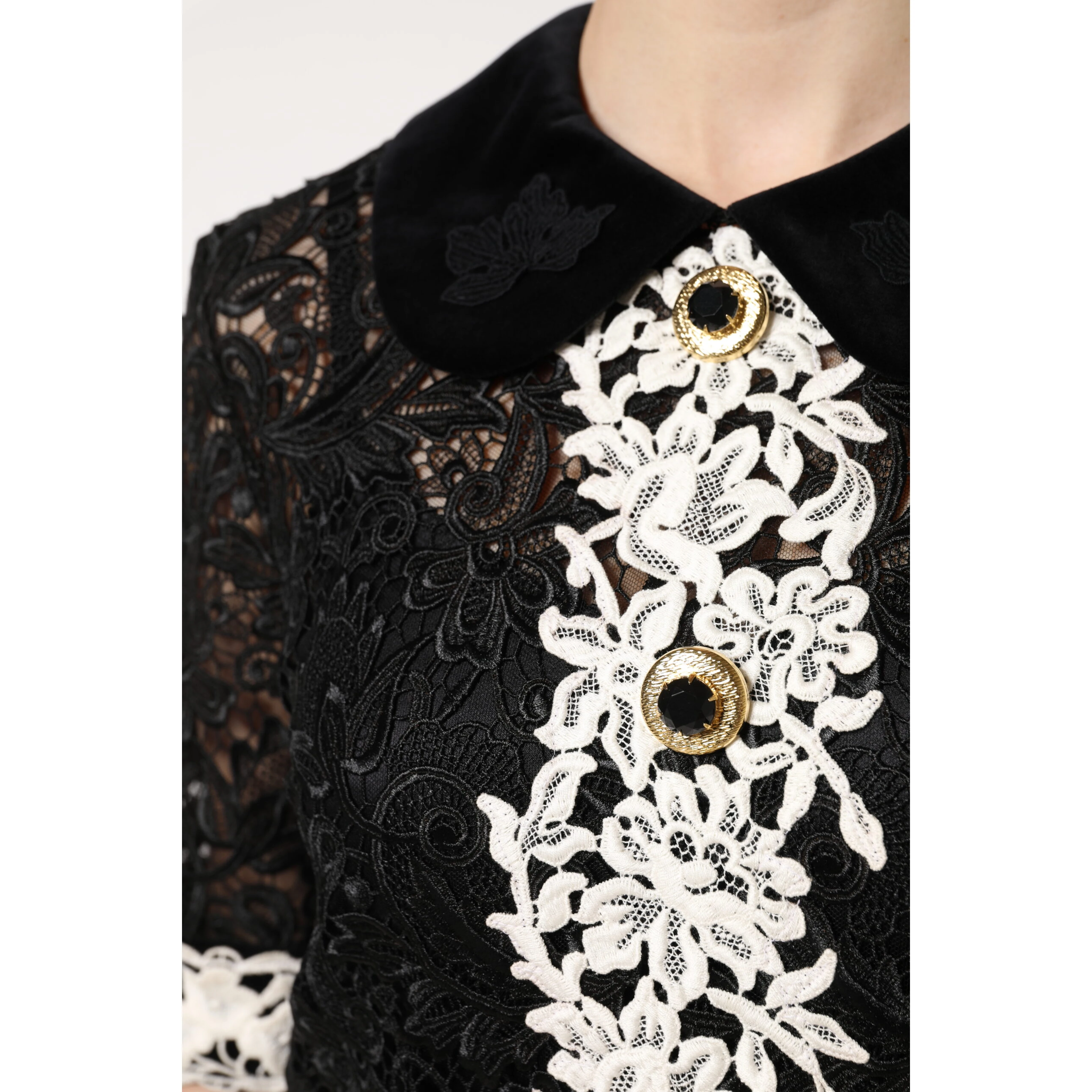 Black Floral Lace Embellished Mini Dress