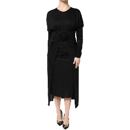 Black Wool Long Sleeves Sheath Midi Dress