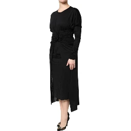 Black Wool Long Sleeves Sheath Midi Dress