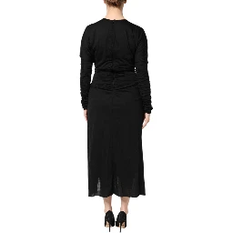 Black Wool Long Sleeves Sheath Midi Dress