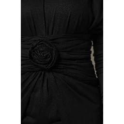Black Wool Long Sleeves Sheath Midi Dress
